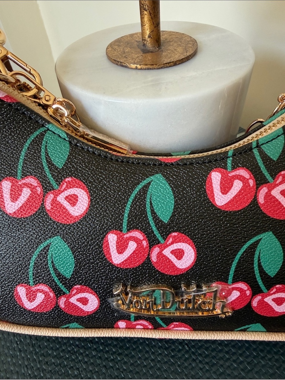 Von Dutch- NWT! Black Cherry Print Mini Shoulder Bag - Picture 2 of 9